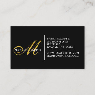 Monogram Gold Black Script Name Event Planner Mono Visitekaartje