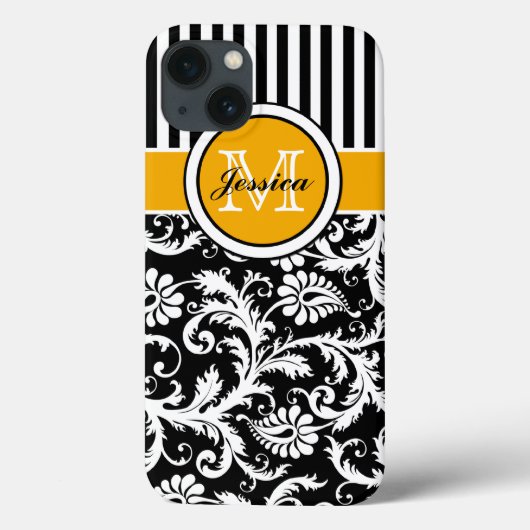 Monogram Gold Black White Striped Damask iPad Air Case-Mate iPhone Case (Achterkant)