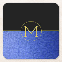 Monogram Gold Cirkel Blauw Faux Leder & Zwart