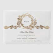 Monogram Gold Crest Classic Bewaar de datum Vellum Uitnodigingen (Voorkant)