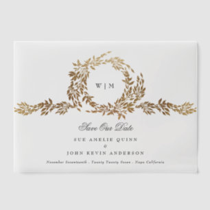 Monogram Gold Crest Classic Bewaar de datum Vellum Uitnodigingen