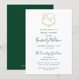Monogram Gold Crest en Forest Green Vrijgezellenfe Kaart