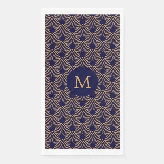 Monogram Gold en Blue Art Deco Pattern Servet (Voorkant)