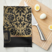 Monogram Gold en Floral Damask Pattern Kitchen Tow Theedoek (Quarter Fold)