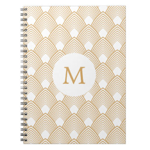 Monogram Gold en White Art Deco Pattern Notitieboek