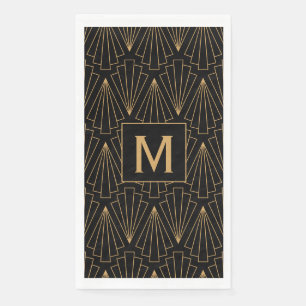 Monogram Gold en zwart art Deco Pattern Napkins Servet