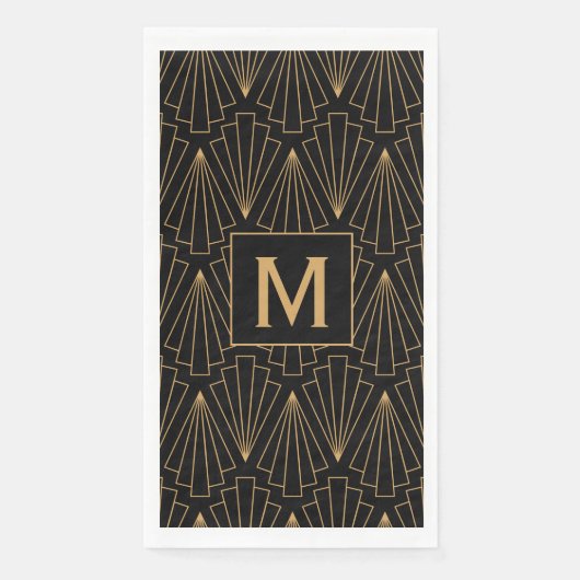 Monogram Gold en zwart art Deco Pattern Napkins Servet (Voorkant)