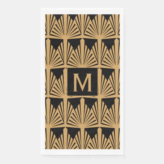 Monogram Gold en zwart art Deco Pattern Napkins Servet (Voorkant)