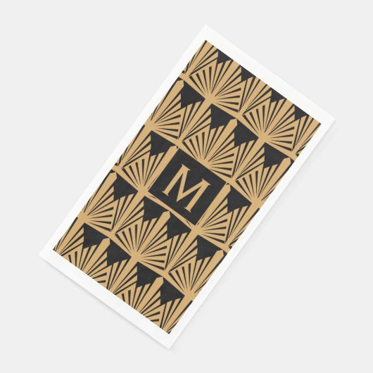 Monogram Gold en zwart art Deco Pattern Napkins Servet (Hoek)