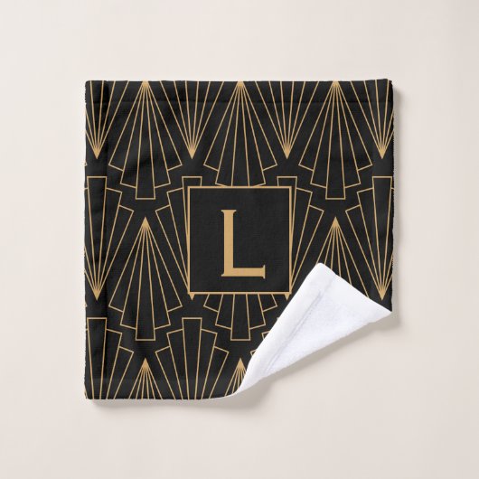 Monogram Gold en zwart Deco Patroon Bad Handdoek (Wasdoekje)