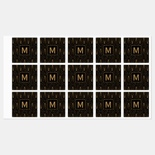Monogram Gold en zwart Deco Patroon Labels