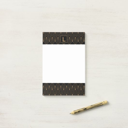 Monogram Gold en zwart Deco Patroon Post-it® Notes (Op bureau)