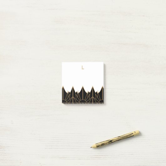 Monogram Gold en zwart Deco Patroon Post-it® Notes (Op bureau)