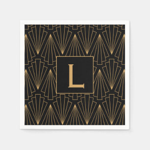 Monogram Gold en zwart Deco Patroon Servet
