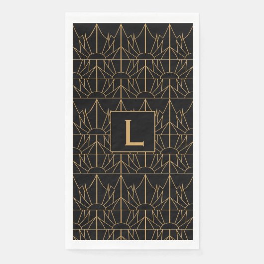 Monogram Gold en zwart Deco Patroon Servet (Voorkant)