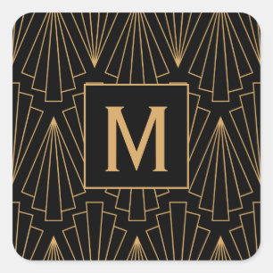 Monogram Gold en zwart Deco Patroon Vierkante Sticker