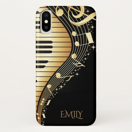 Monogram Gold- en zwarte muzieksleutels Case-Mate iPhone Case (Achterkant)