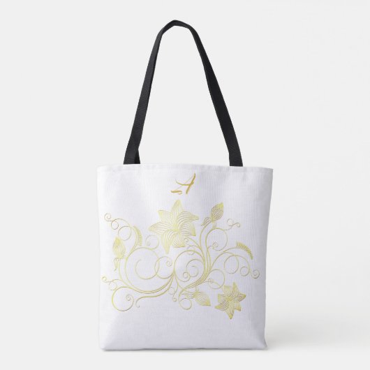 Monogram Gold Filigree Flower & Ivy on White Draagtas (Achterkant)