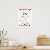 Monogram Gold Floral Calligraphy Welcome Wedding Poster (Keuken)