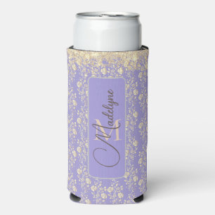 Monogram Gold Floral op Lavender