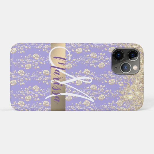 Monogram Gold Floral op Lavender Case-Mate iPhone Case (Achterkant (horizontaal))