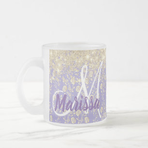 Monogram Gold Floral op Lavender Matglas Koffiemok