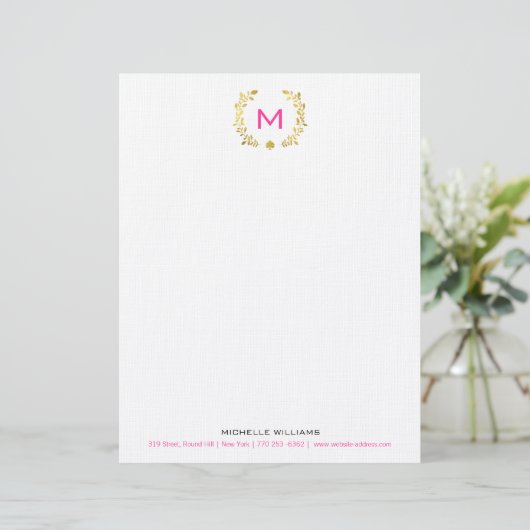 Monogram Gold Foil Laurel & Spade Briefhoofd Ontwerp (Staand voorkant)