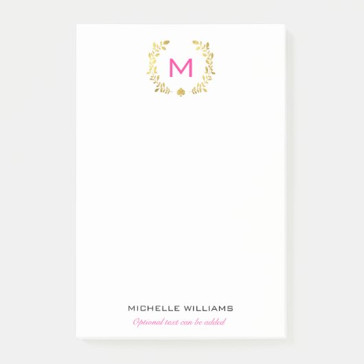 Monogram Gold Foil Laurel & Spade Post-it® Notes (Voorkant)