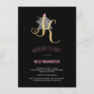 Monogram Gold Glitter Bachelorette Party Invite Kaart