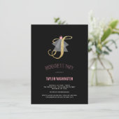 Monogram Gold Glitter Bachelorette Party Invite Kaart (Staand voorkant)