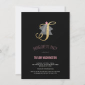 Monogram Gold Glitter Bachelorette Party Invite Kaart (Voorkant)