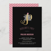 Monogram Gold Glitter Bachelorette Party Invite Kaart (Voorkant / Achterkant)