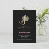 Monogram Gold Glitter Bachelorette Party Invite Kaart (Staand voorkant)
