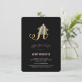 Monogram Gold Glitter Bachelorette Party Invite Kaart (Staand voorkant)