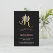 Monogram Gold Glitter Bachelorette Party Invite Kaart (Staand voorkant)