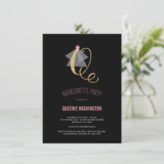 Monogram Gold Glitter Bachelorette Party Invite Kaart (Staand voorkant)
