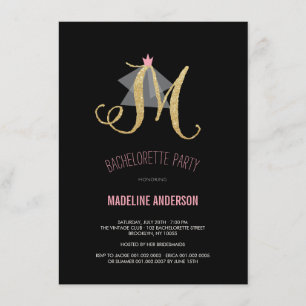 Monogram Gold Glitter Bachelorette Party Invite Kaart