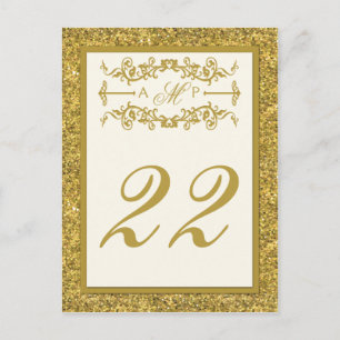 Monogram Gold Glitter LOOK Table Number Card Briefkaart