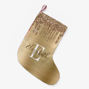 Monogram Gold Glitter-schijven en geborsteld metaa Kleine Kerstsok