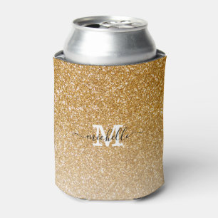 Monogram Gold Glitter Sparkle Chic Modern Script Blikjeskoeler
