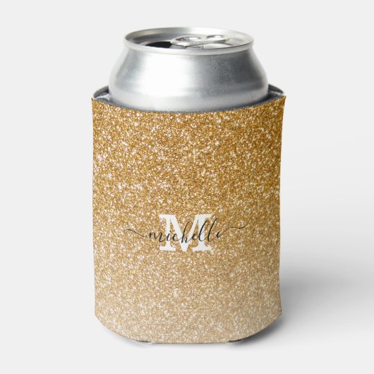 Monogram Gold Glitter Sparkle Chic Modern Script Blikjeskoeler (Blikje Voorkant)