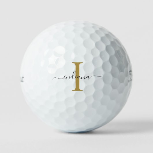 Monogram Gold Grey Script Name Golfballen (Voorkant)