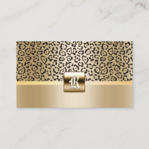 Monogram Gold Initiaal Leopard Print Elegant Visitekaartje