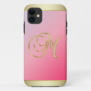 Monogram Gold Letter M Elegant Pink iPhone 11 Hoesje