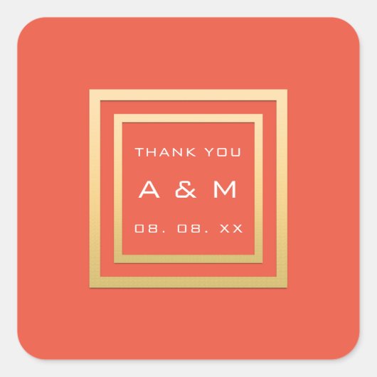 Monogram - Gold Lijst minimalisatiedatum bruiloft Vierkante Sticker (Voorkant)