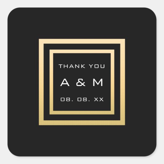 Monogram - Gold Lijst minimalisatiedatum bruiloft Vierkante Sticker (Voorkant)