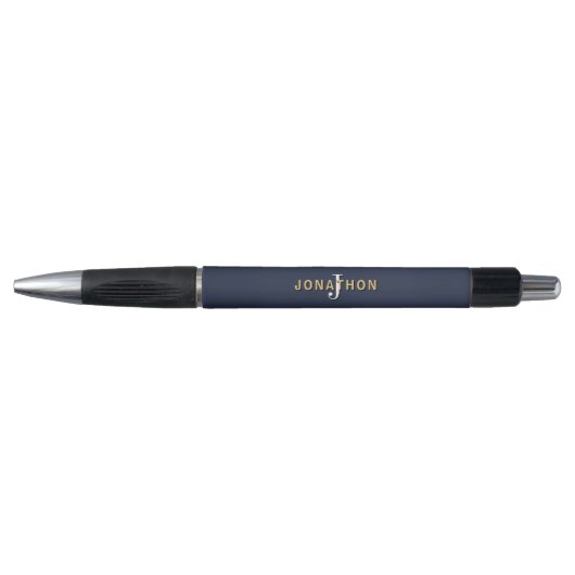 Monogram Gold Name White Initiaal Man Navy Pen (Voorkant)