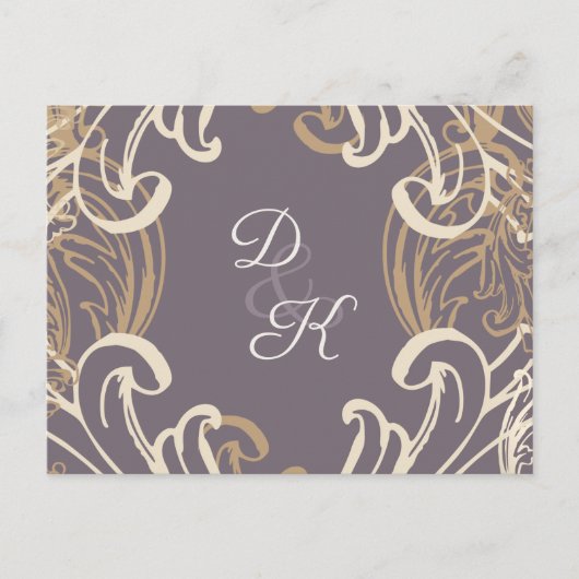 Monogram Gold Paarse rsvp Briefkaart (Voorkant)