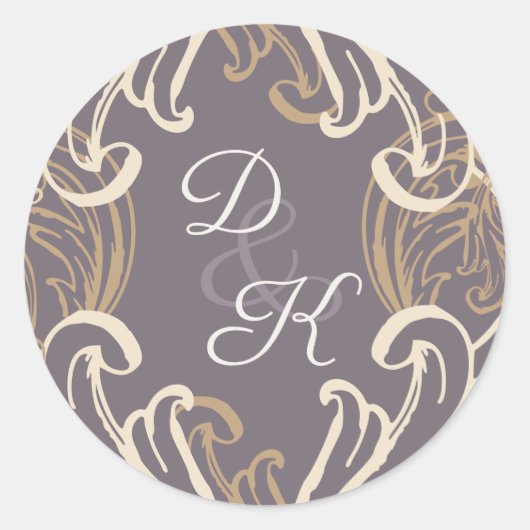 Monogram Gold Paarse uitnodiging Ronde Sticker (Voorkant)