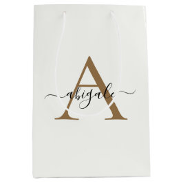 Monogram Gold Parel Wit | Minimalistisch Elegant Medium Cadeauzakje